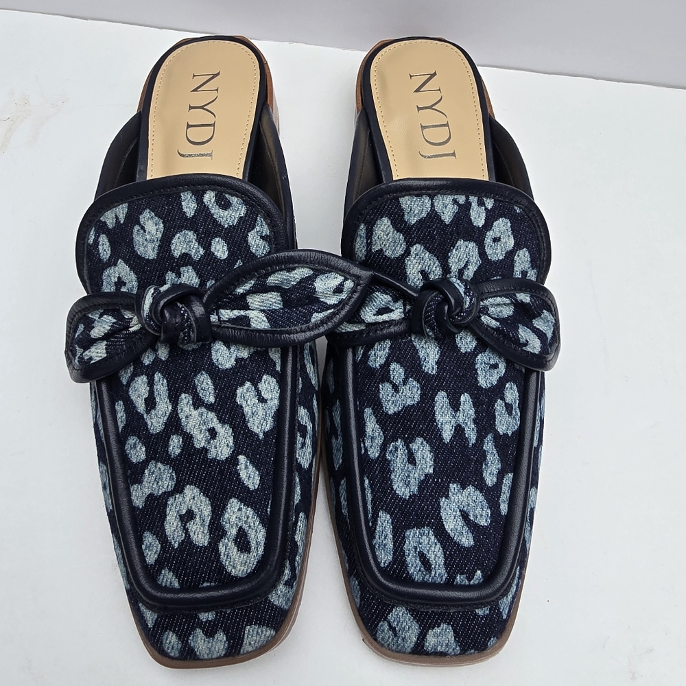 NYDJ Denim Mules with Leopard Loafer Design - 6.5